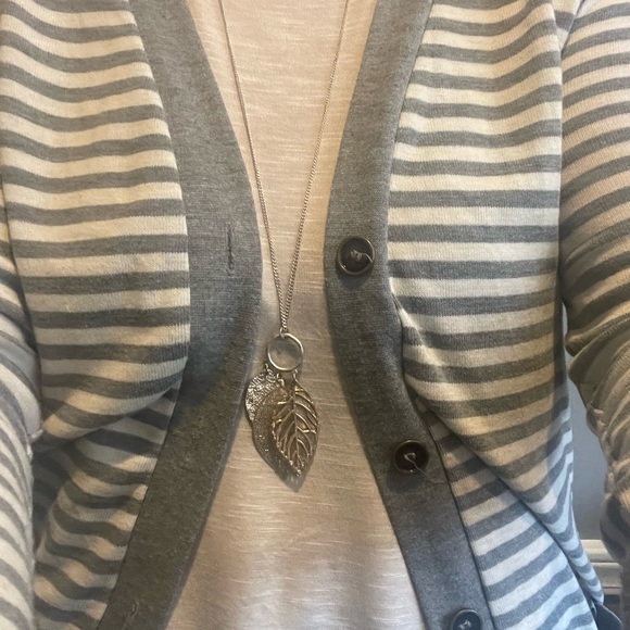 Gold and Silver Mixed Metal Leaf Necklace - Picture 1 of 4